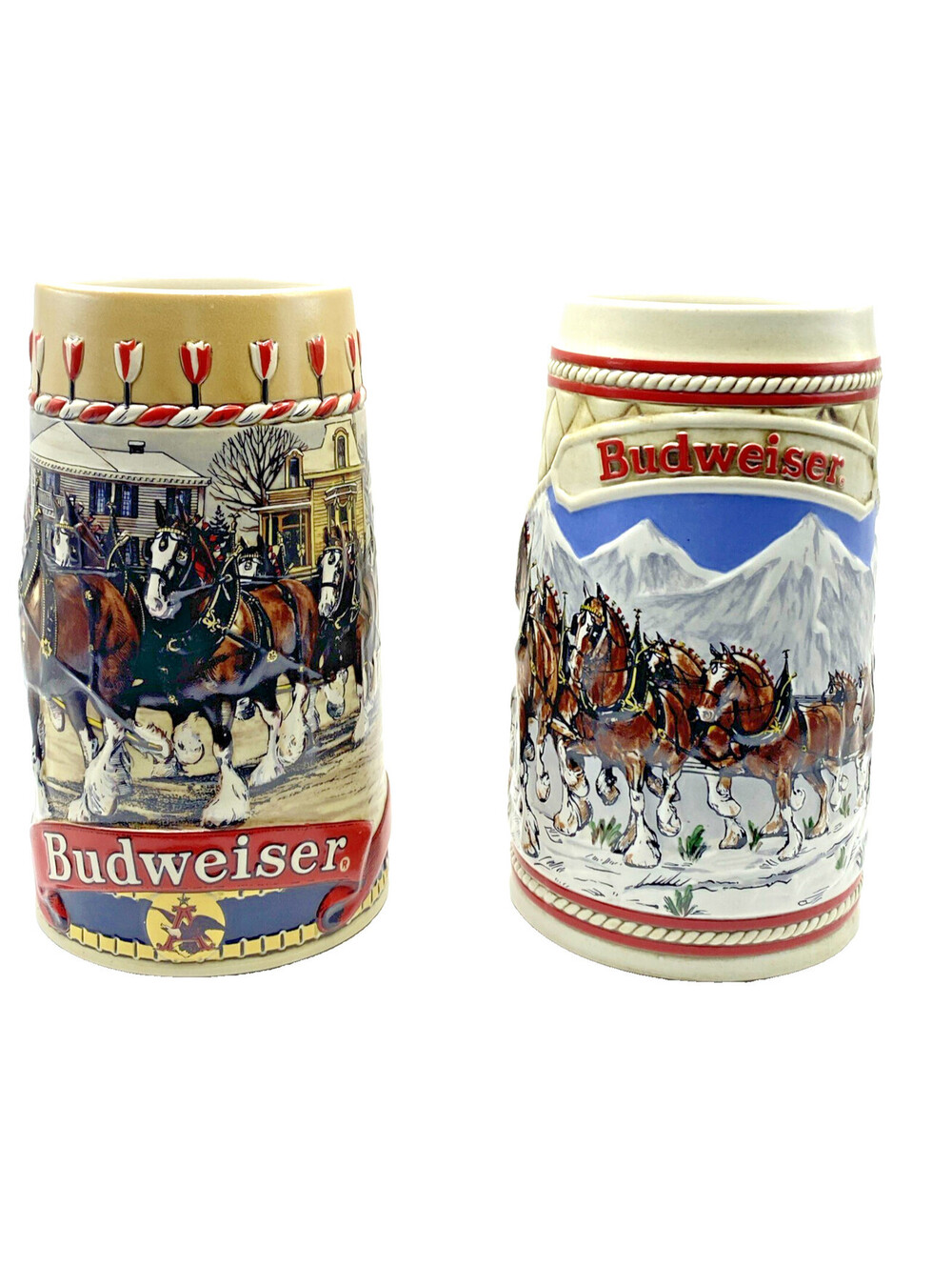 Vintage Budweiser Clydesdales Beer Steins 1985 A & 1986 B Series Set